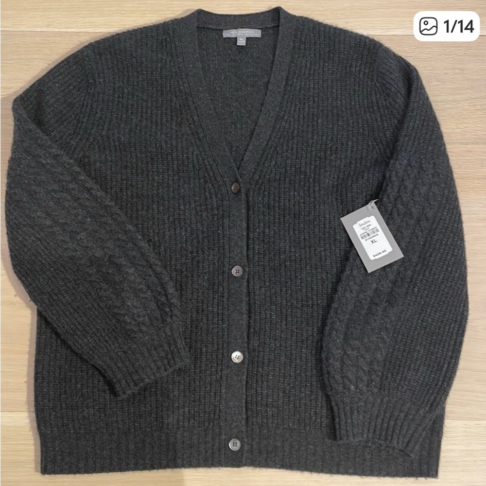 NWT NEIMAN MARCUS Collection dark charcoal gray Cashmere Cardigan XL